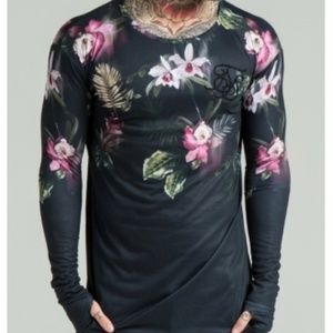 SikSilk L/S Dark Floral Curved Hem Tee - NWT